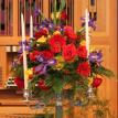 Multi colored candelabra arrangement